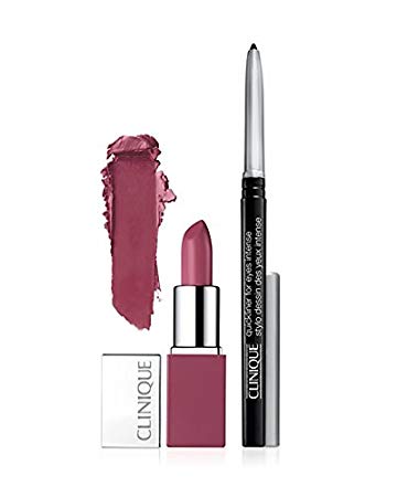 New 2016 Clinique Pop Lip Color + Primer in Plum Pop and Quickliner for Eyes Intense in Intense Black Travel Set