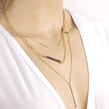 A&C Fashion Bohemia 3 Layered Stick Shape Pendant Necklace for Women. Unique Alloy Necklace for Girl.