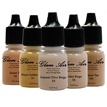 Glam Air Airbrush Water-based Foundation in Set of 5 Assorted Medium Satin Shades (For...