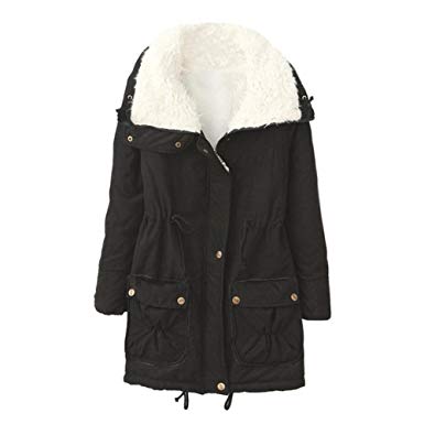 KESEE Clearance Jacket Women 's Warm Long Coat Imitation Fur Turn-Down Collar Jacket Slim Belt Drawstring Slim Parka Outwear