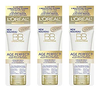 LOreal Paris Age Perfect BB Cream Instant Radiance, 2.5 Ounce - 3 Pack + Makeup Blender