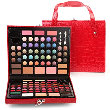 Ivation Complete Makeover Kit with Eyeshadows, Brow Brushes, Lip Glosses, Gel Eye Liners, Powder, and More