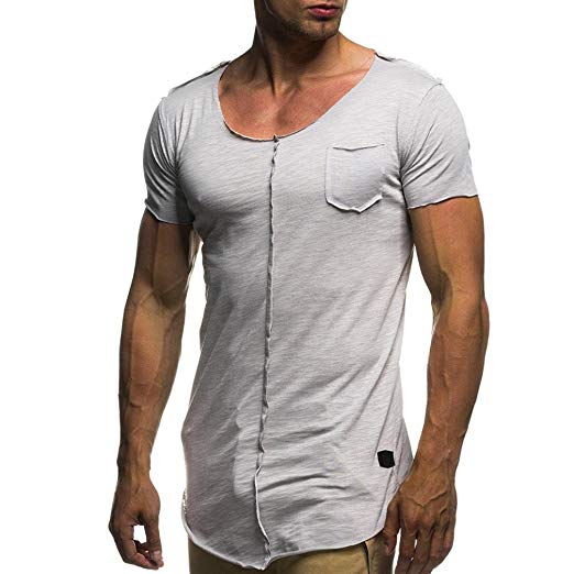 Usstore for Men's Top Solid Shirt Short Sleeve Casual Slim O Neck Undershirt Blouse