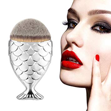 OVERMAL Fish Scale Makeup Brush Fishtail Bottom Brush Powder Blush Makeup Cosmetic Brushes Tool (Silver)