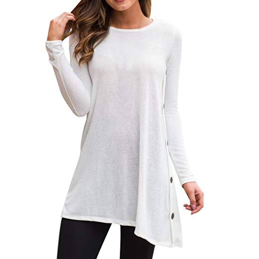 KESEE Clearance Bouse ☀ Women's Long Sleeve Solid Shirt Pullover Tops Blouse Casual Loose T-Shirt Dress