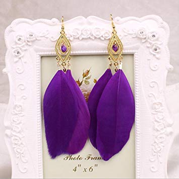 A&C Fashion Bohemia Purple Feather Dangle Earrings Jewelry for Women, Hot Sell Indiana Feather Eardrop...