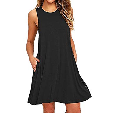 KESEE Clearance Women's Lace Sleeveless Pockets Casual Swing T-Shirt Dresses O Neck Loose Above Knee Dress