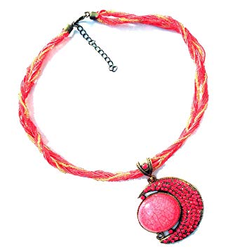 Pretty Jewelry Retro Bohemia Style Opal Moon Sun Pendant Necklace -Red