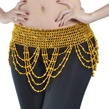 Gold Tribal Belly Dance Hip Scarf Performance Waist Body Jewelry Shiny Beaded Belt